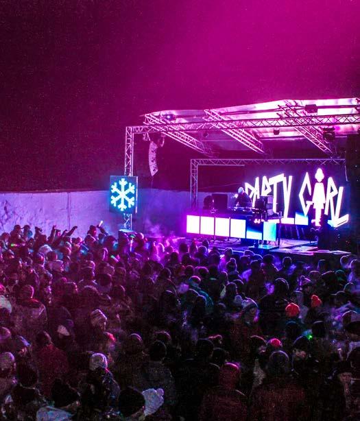 SNOBAR JANUARY 2019 An enclosed bar made of out of snow with LED light walls, glow sticks, lasers, specialty drinks, featured DJs, and the most insane outdoor dance party you ll experience.