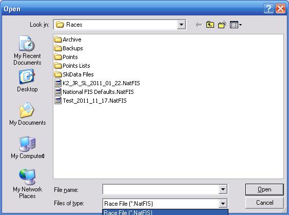 Open Ctrl+O Browse for and open an existing file. Note: Note: The default folder for this and other file functions is the folder selected under Options, page 9. The extension for race files is.