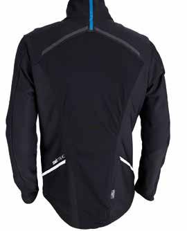 The jacket is also equipped with reflective tape, to improve visibility in the dark. It has two zippered pockets and cuffs in Lycra.