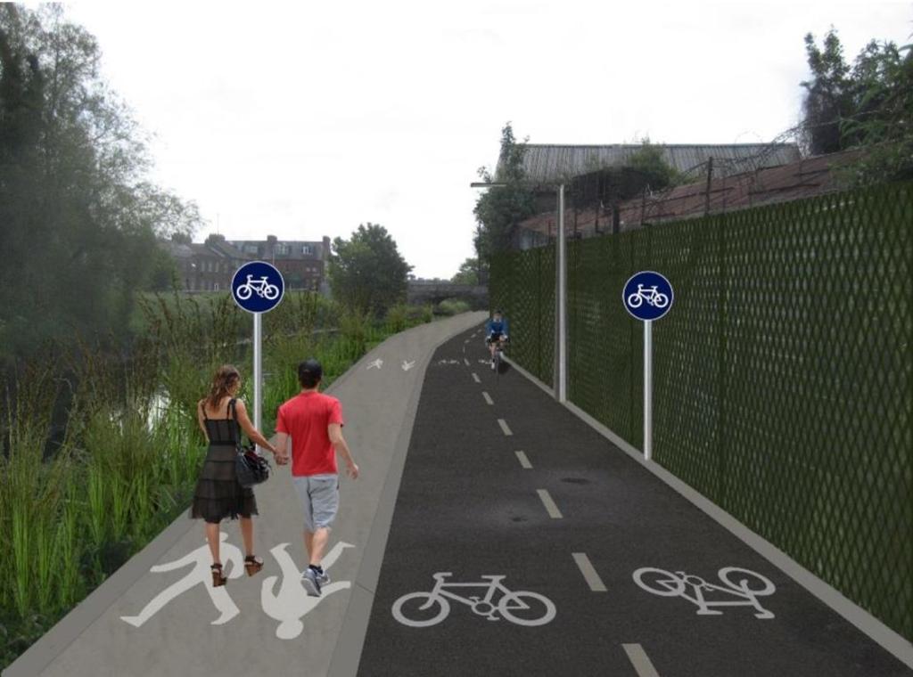 which has a segregated cycle track and footpath. This design is far more appropriate for an urban context with higher volumes of people.