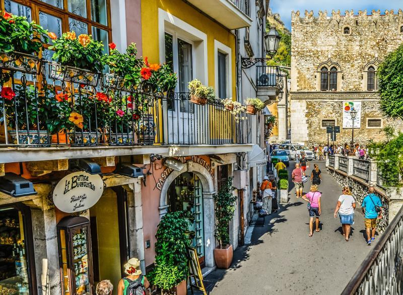 Castelmola, a small fortified town with stunning views over the surrounding area, including Taormina, Mount Etna and the Mediterranean.