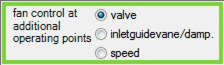 Within the program the choice valve (i.e. damper) has not got any direct influence on the technical fan data and is the default setting.