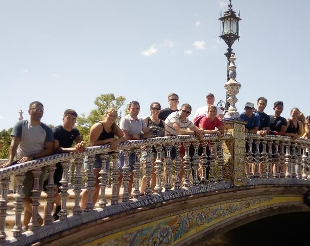 A bike tour took the group past: Cathedral of Saint Mary, Alcázar of Seville, Maria Luisa Park, Plaza