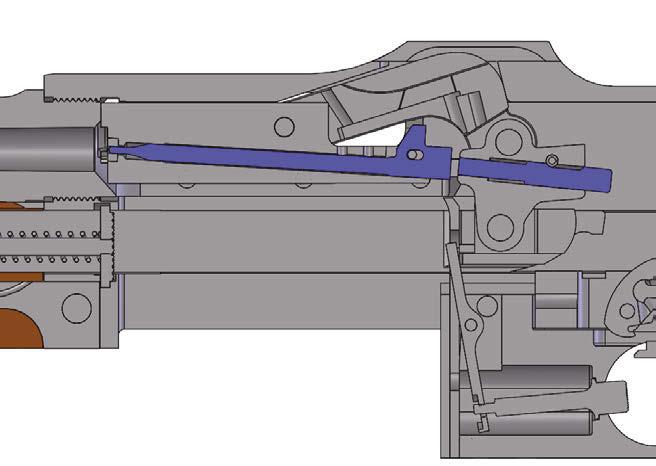 5. The slide continues forward until it contacts the gas tube, rotating the secondary firing pin in the bolt link assembly into alignment with the primary firing pin. 6.