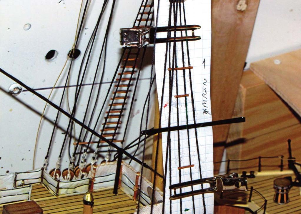 Figure 16. The hull was built plank-on-frame style. I photocopied the plans to serve as patterns for the frames, cemented them to the stock, and cut out the frames.