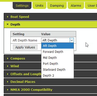 Depth: Auxiliary Depth function naming Customers requiring an auxiliary depth sensor for applications other than Aft Depth may now rename the second depth function to meet their requirements Naming