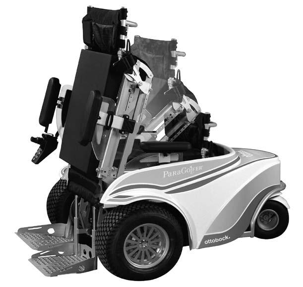 ParaGolfer Get up and play Back rest Seat bottom enable50 Control panel Arm rest Protective bow Steering wheel Footplate Wheelchair body The illustration shows a photomontage with design: Titanium
