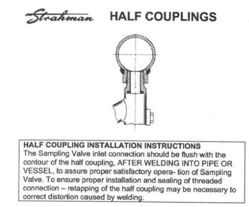 Strahman Valve Half Coupling: Use of Half-Coupling Design reduces chance of seal