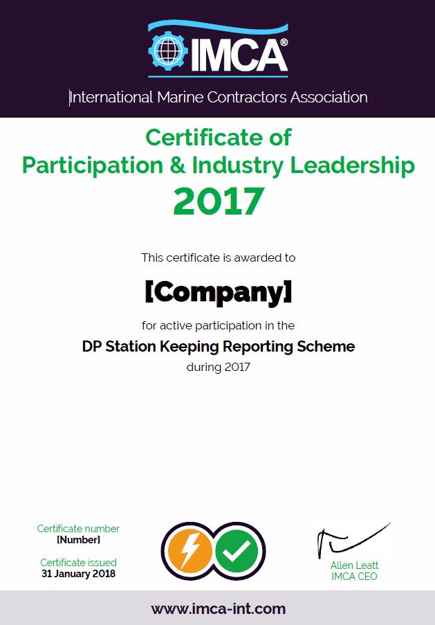 RECOGNITION OF YOUR CONTRIBUTION CERTIFICATE OF PARTICIPATION & INDUSTRY LEADERSHIP Promotes reporting to the crew