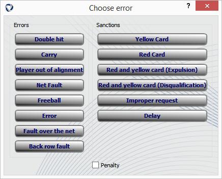 Chapter 3 When one of the above occurs, click on the Errors button for the right team, choose the type of error and then the player who committed it.