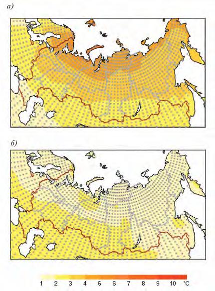 Air temperature changes in Russia to middle XXI century (4 ), CMIP3 А (left) and observed trends (right) (Assessment Report, 8) Winter Summer Winter Summer Recent Russian studies (Kattsov et al.