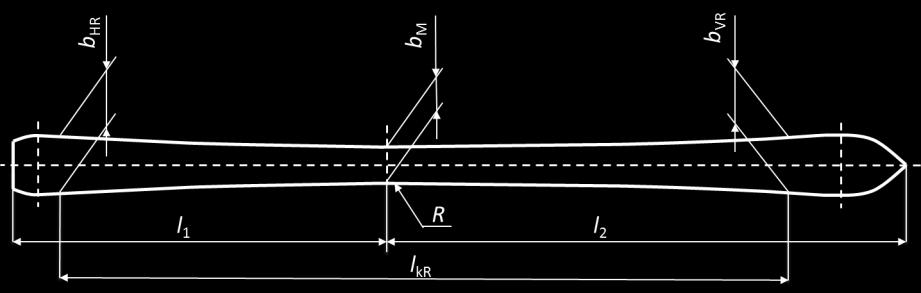 2000(b HR + b VR - 2 b M ) where l kr = 0.9 l 1 + 0.8 l 2 with b M narrowest width of the running surface in the central section of the ski; in millimeters (mm), graduation in 1/100mm; e.g. 64.