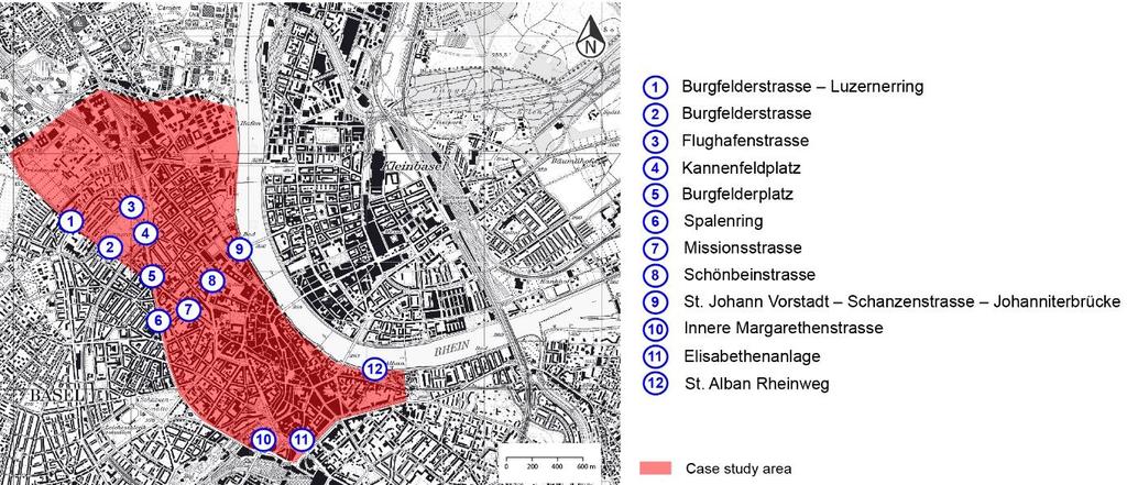 A.1.3 Map of important locations in the case study area Figure 22: Map of the streets and intersections mentioned in sections 4.1 and 4.2. Intersections are marked with the sign - between the names of the streets Source: adopted from Swisstopo (2018b) A.