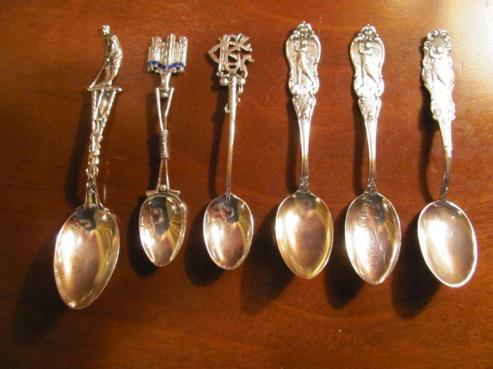 (3) Unmatched silver and enameled teaspoons with golf motif, Priory GC,