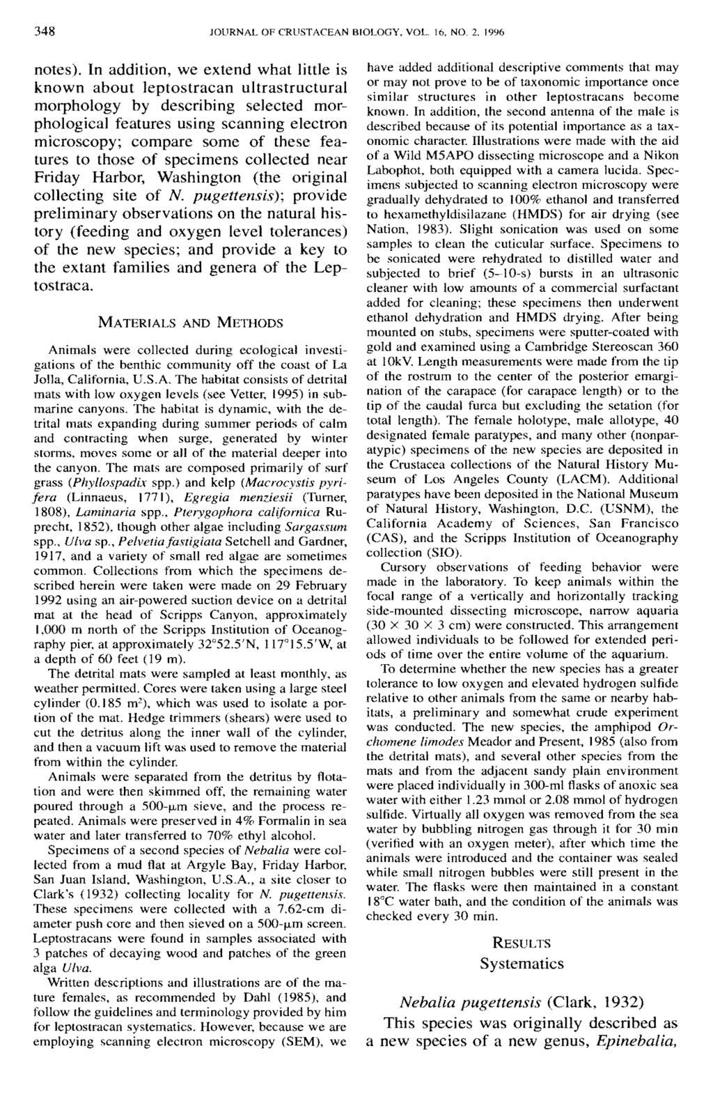 348 JOURNAL OF CRUSTACEAN BIOLOGY. VOL. 15. NO. 2. 1996 notes).