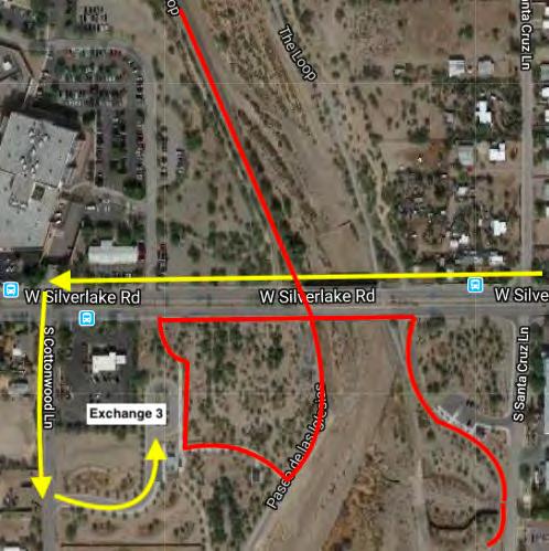 Exchange 2 to Exchange 3 ~ Loop Park and Ride Lot behind Pima Federal Credit Union (1177 Silverlake Rd) 10.5 miles to drive (7.