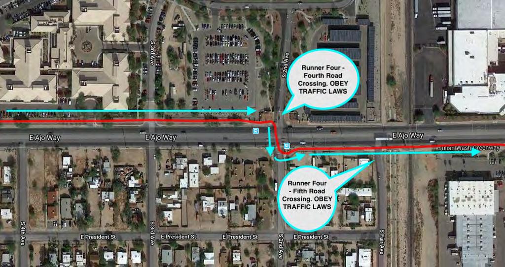 Runner Four will continue to follow The Loop (Julian Wash Pathway) down 6 th Avenue to Ajo