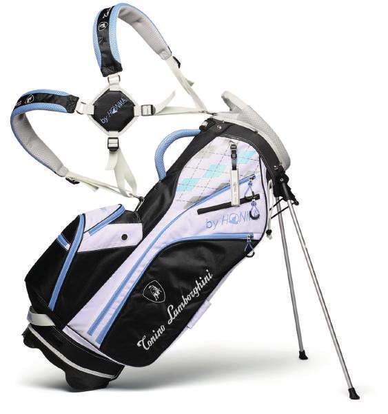 2,7 kg Remarks: Stand model golf bag in blue sky/black/white with argyle pattern, in nylon.