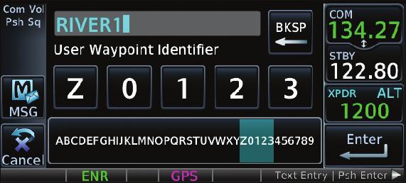 Waypoint Name Waypoint Comment Touch To Setup Ref Wpt User Waypoint Name Alphanumeric Keypad For Selected Range Figure 7-24 Waypoint Info - Create User Waypoint Touch To View Area Temporary Waypoint