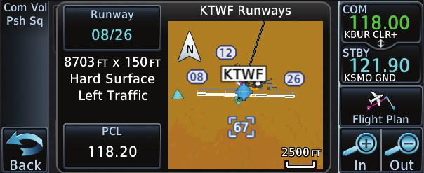 7.2.5 Runways Runway Number. Touch To Select Runway Detail Airport Identifier Runway Foreword Pilot-Controlled Lighting Freq. Touch To Place In Standby.