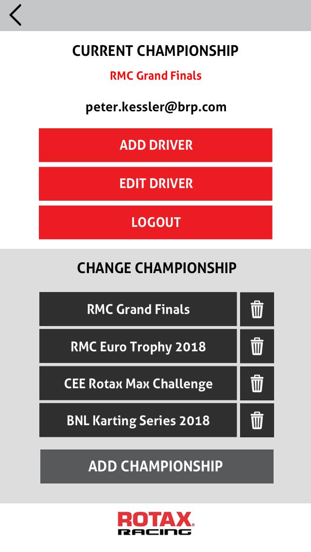 7. Add Championship The Rotax Global App works for all championships who are using the EVA-EMS System. You may change to any of those championships by adding them to your favorite list.