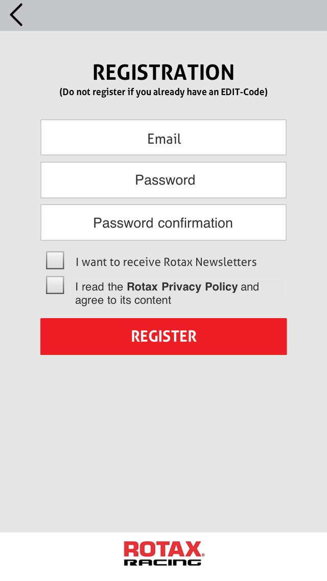 4.2. Log in as a NON-DRIVER If you are a Non-Driver (entrant, mechanic, parent, ) you must log in with your email address and password. If it is your first time you want to log in, tab REGISTER.