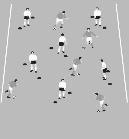 4. Warm-ups with a ball between two 36 39. Gates choice Organise your players into two teams. One team must stand in the gates, formed by cones.