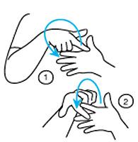 (see prophecy) problem bent-v's, knuckles touching with right palm-up, left palmdown; twist to reverse position.
