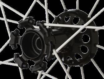 Features 24, patented 3mm PBO FIBER spokes with an X-laced hub for additional torsional strength and extra stiffness.