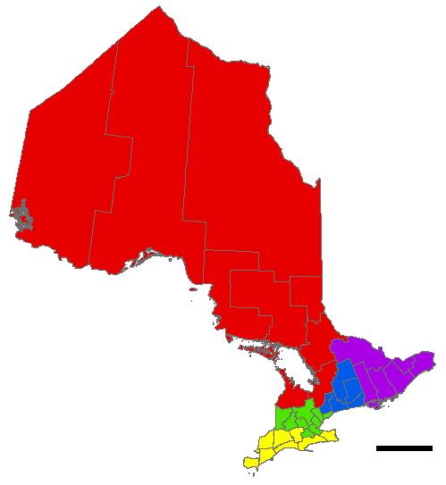 Legend Red Yellow Green Blue Purple Northern Region South Western Region GTA