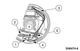 Install the brake adjuster screw into the brake shoe adjusting screw nut (2047) to the end of the threads, and then loosen one-half turn. 3.