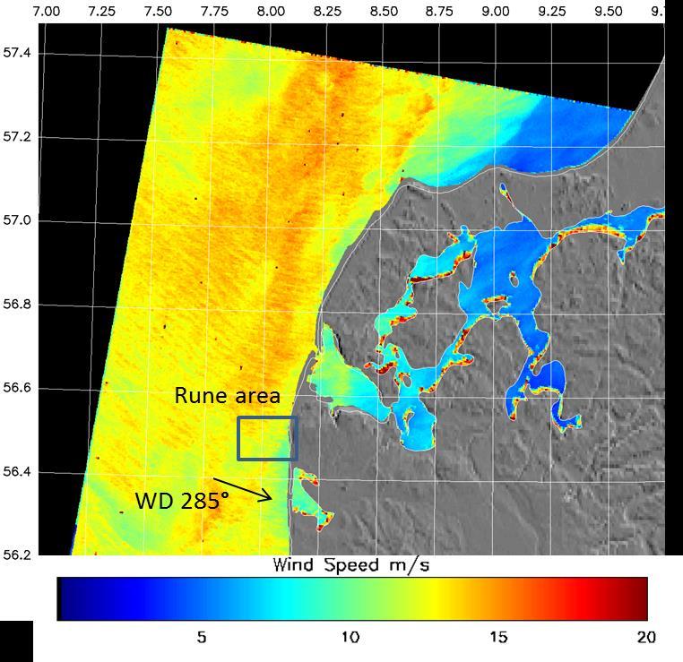 SAR and lidar wind measurements from the RUNE project Zoom into the RUNE area SAR image of Danish