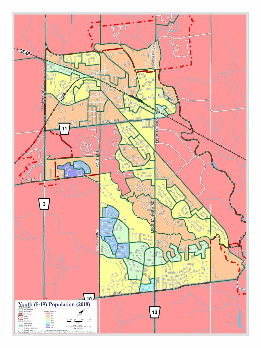 Demographic Information and Facility Provision Standards 2018 Youth 5-19 Density Current Town of Halton Hills 2014 2021 2031 Forecasted Forecasted 5-9 3993 3530 5713 10-14 3917 3603 4961 15-19 4211