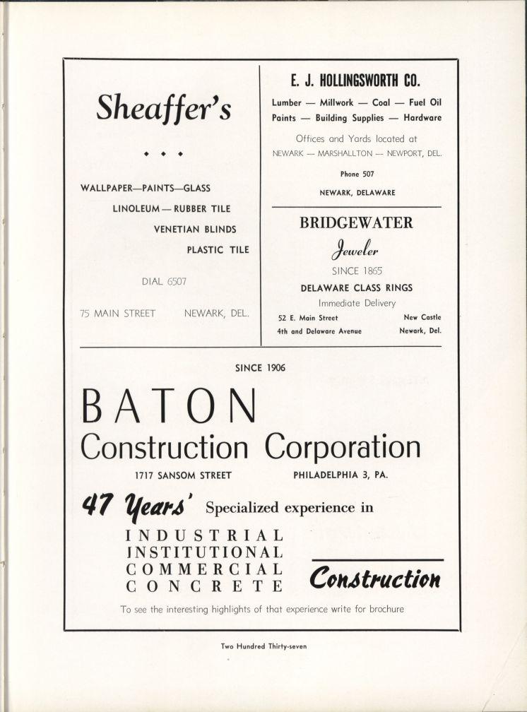 Sheaffer's E. J. HOLLINGSWORTH CO. Lumber Millwork Coal Fuel Oil Paints Building Supplies Hardware Offices and Yards located at NEWARK MARSHALLTON NEWPORT, DEL.