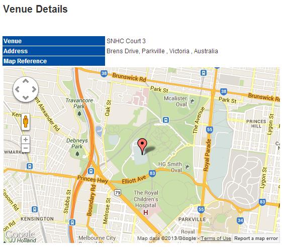 Clicking on the venue will show a venue map if this information has been put into MyNetball
