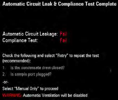 Installation Guide Functional Tests FIGURE 2-31 Automatic Circuit Leak and Compliance Test: Fail The following screen