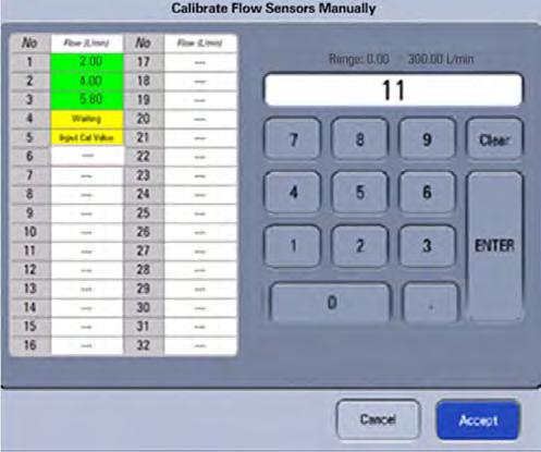 System Calibration Calibration FIGURE 4-44 Pneumatic connection with the calibration device (TSI Certifier 4070) 11.Press the Accept button and the screen shown below is displayed.
