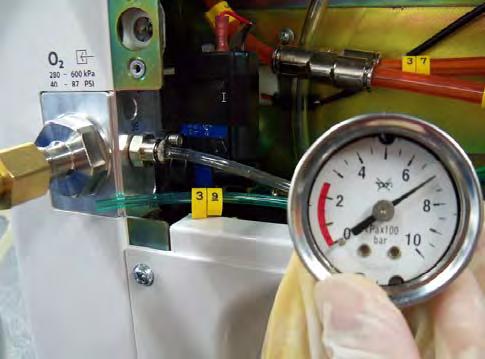 Repair and Troubleshooting Pneumatic Circuit System Problems FIGURE 5-22 8. Turn on the pipeline gas supply and record the reading on the test pressure gauge.