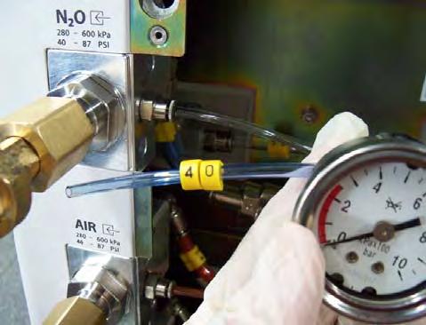 pipeline pressure gauge. 4. Turn off N2O pipeline supply and bleed the residual pressure by opening the N2O flow regulator. 5. Reconnect tube 49. 6. Pull out No.