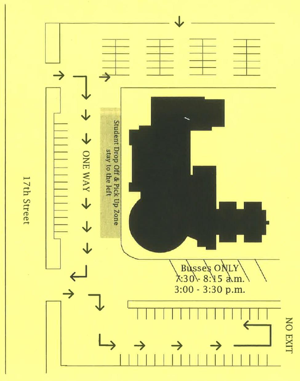 Arrival and Departure Traffic Flow Diagram Middle / High School Parents- Please take note of where students drop-off is located. This is a ONE WAY street.