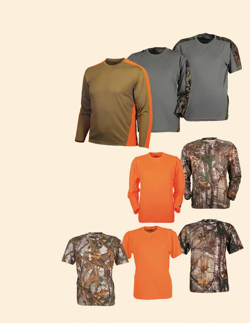 Camouflage and Blaze Orange Tees Moisture-Wicking Tees Our High-Performance tees are made from our Birds-eye mesh poly fabric that s comfortble, cool and won t shrink or fade.