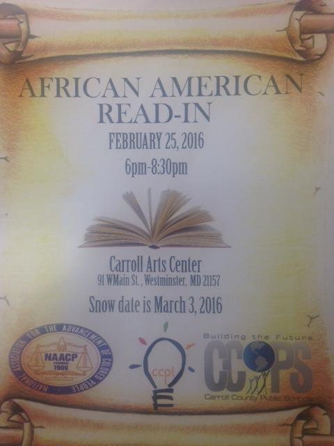 Celebrate Black History Month February 25, 2016 6-8:30 PM Carroll Arts Center 91 W. Main St.
