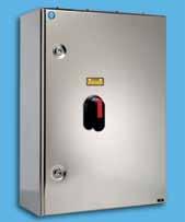 C. aux contact provided. IP65 protection. black padlockable handle earth terminal & lid bonding link included. bright stainless steel enclosure, grade 316L.