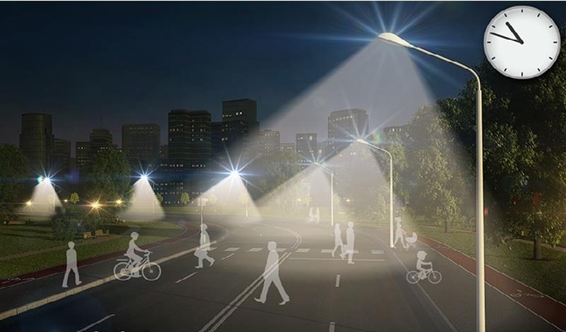 Intelligent street lighting Illumination levels of the dynamic street lighting is reduced by 50 pct.
