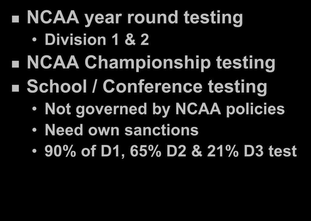 Conference testing Not governed by NCAA