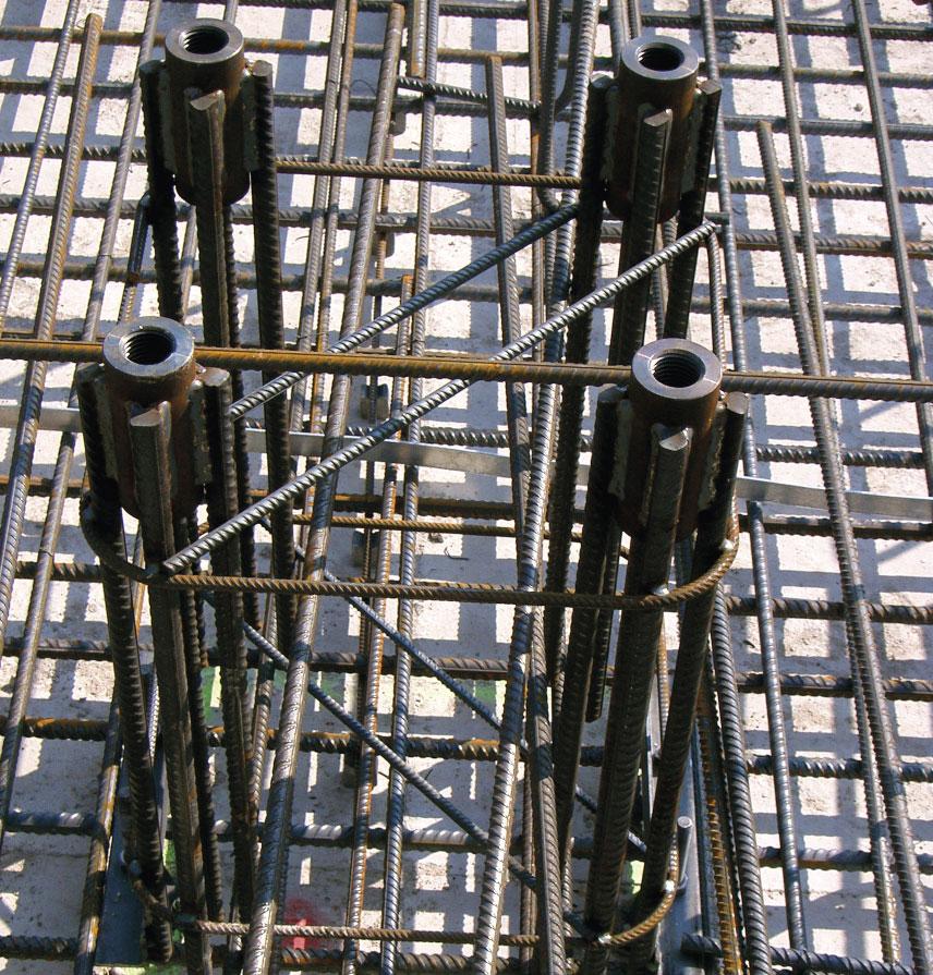 nuts are tightened The Anchoring Coupler is a rebar anchor with female threads for bolted connections in precast concrete structures.