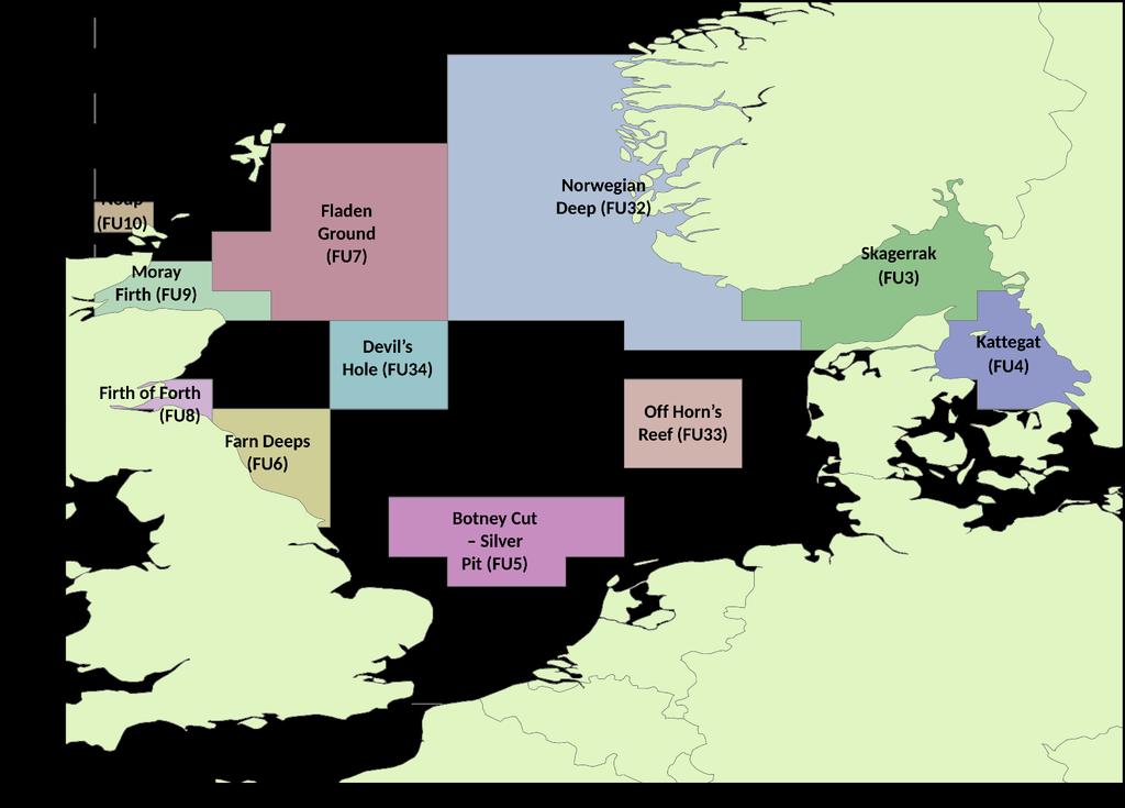 ICES Advice on fishing opportunities, catch, and effort Published 11 November 2016 Figure 6.3.27.2 Norway lobster functional units in the North Sea and Skagerrak/Kattegat region.