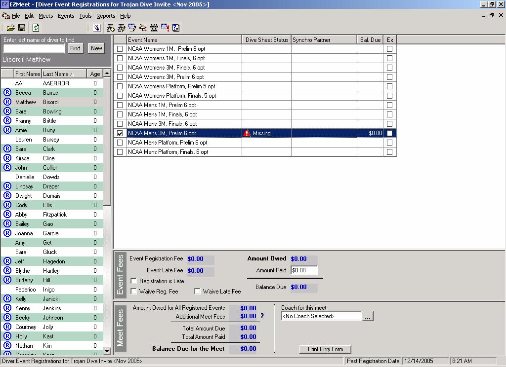 Dive Sheets & Running Events Meet Management Software Tutorial for EZMeet Version 3.1 revised 2/4/2006 Once you have events created in your meet you are ready to enter dive sheets and run your event.