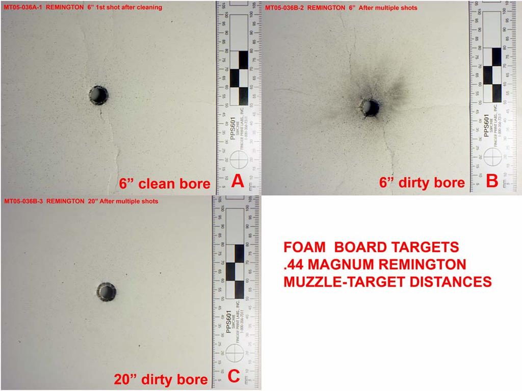 9 Figure 7. Comparison of foam board targets shot with Remington ammunition at 6 and 20 inches.