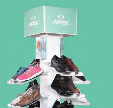 Everything You Need in One Display Center! Our state-of-the-art APEX Rotating Fitting Tower is the heart of your shoe program.